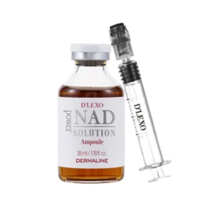 DERMALINE D’LEXO NAD Power Solution Ampoule energizuojanti, skaistinanti ampulė su NAD, niacinamidu, 6 pažangiu peptidų kompleksu ir 7 hialuronų formų kompleksu, 35ml
